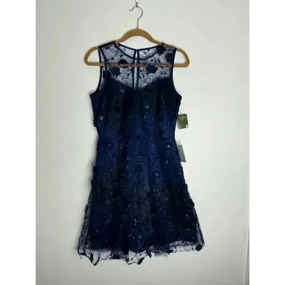 Taylor Navy Blue Formal A-Line Sequin Neckline Dress Size 6. Cocktail - Picture 3 of 5